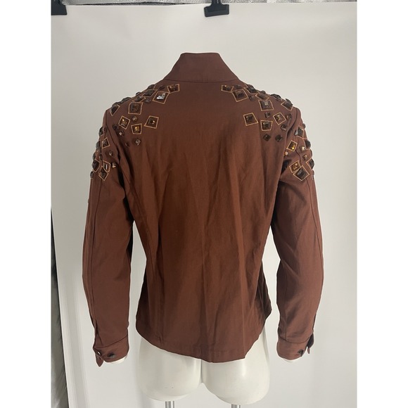 Bob Mackie Wearable Art Women's Jacket Brown Zip Up Rhinestones Bling Size XS - Picture 8 of 13